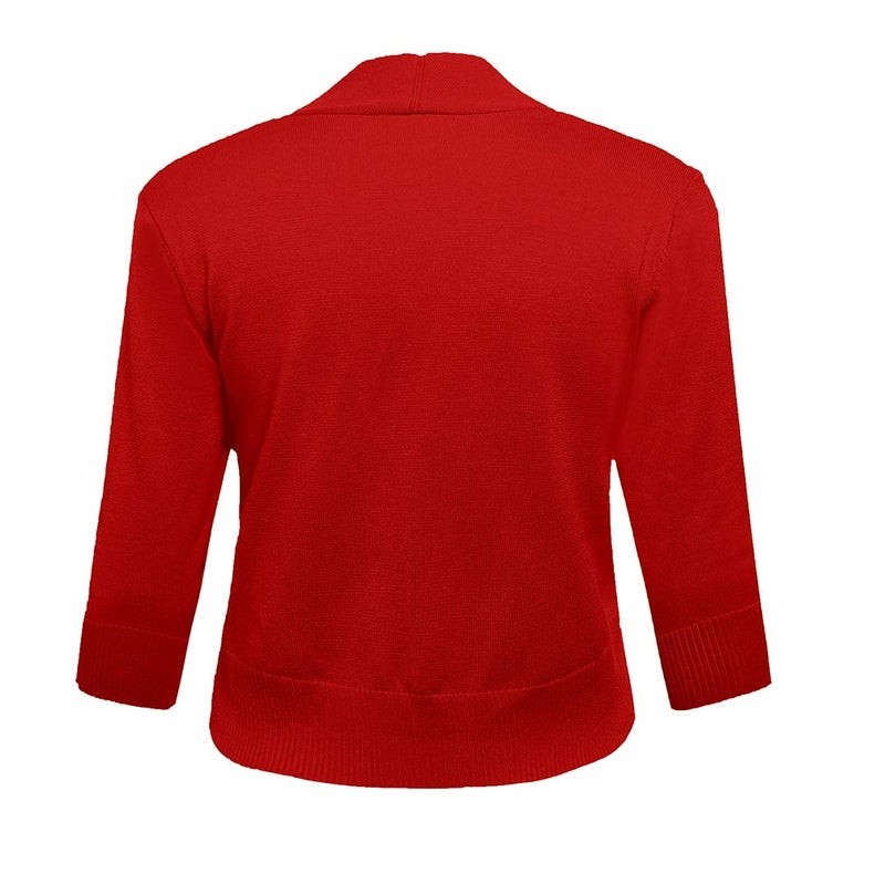 AAMILIFE Women's 3/4 Sleeve Cropped Cardigans Sweaters Jackets Open Front Short Shrugs for Dresses (XX-Large, 5-Red) - Image 3